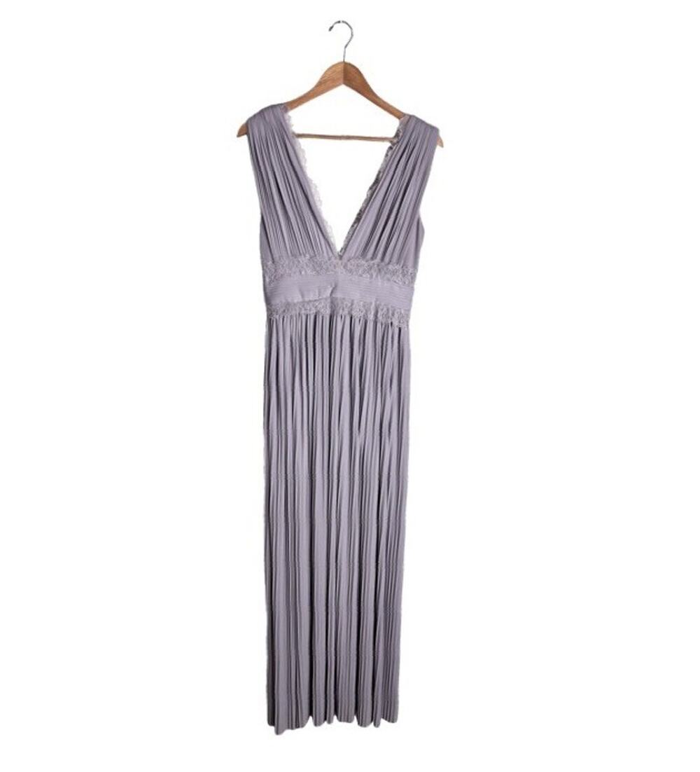 Asos Maxi Gown Lilac Elegant Lace Hemmed Neck Size 8 V Neck Front Slits NWT